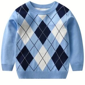 Boy Sweater Light Blue Long Sleeve Stretch Pullover Size 5-6y Kids